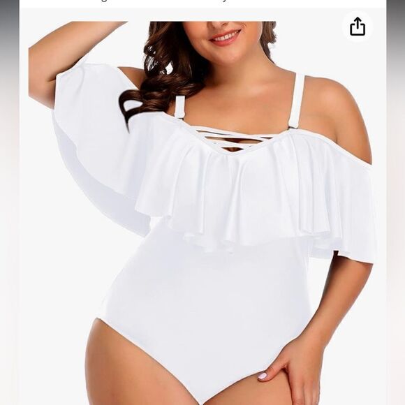 NWT DAVI Plus Size Ruffle Swimsuits WHITE SIZE - Picture 8 of 10